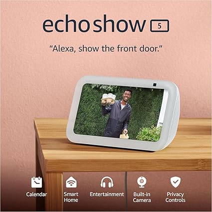 Echo Show 5 controlling smart thermostat and lights with Alexa voice command.