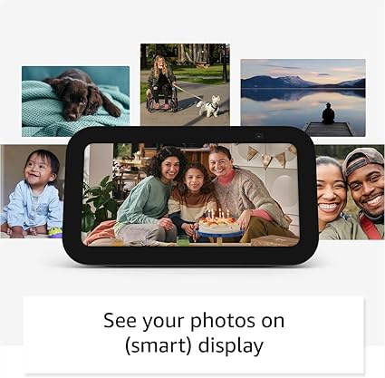 Amazon Echo Show 5 smart display showing live video feed of front door with Alexa voice assistant.