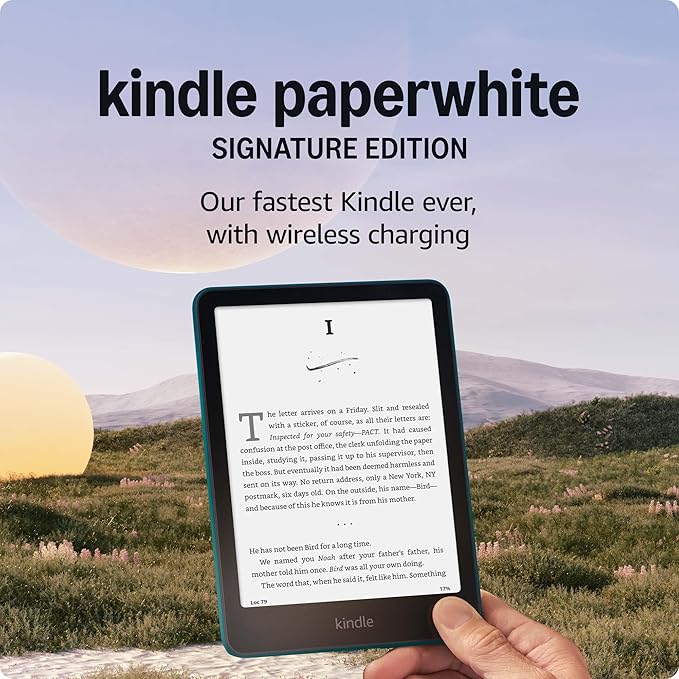Kindle Paperwhite Signature Edition front and back design view.