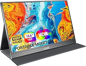 MNN Portable Monitor 15.6inch FHD 1080P USB C HDMI Gaming Ultra-Slim IPS Display w/Smart Cover & Speakers